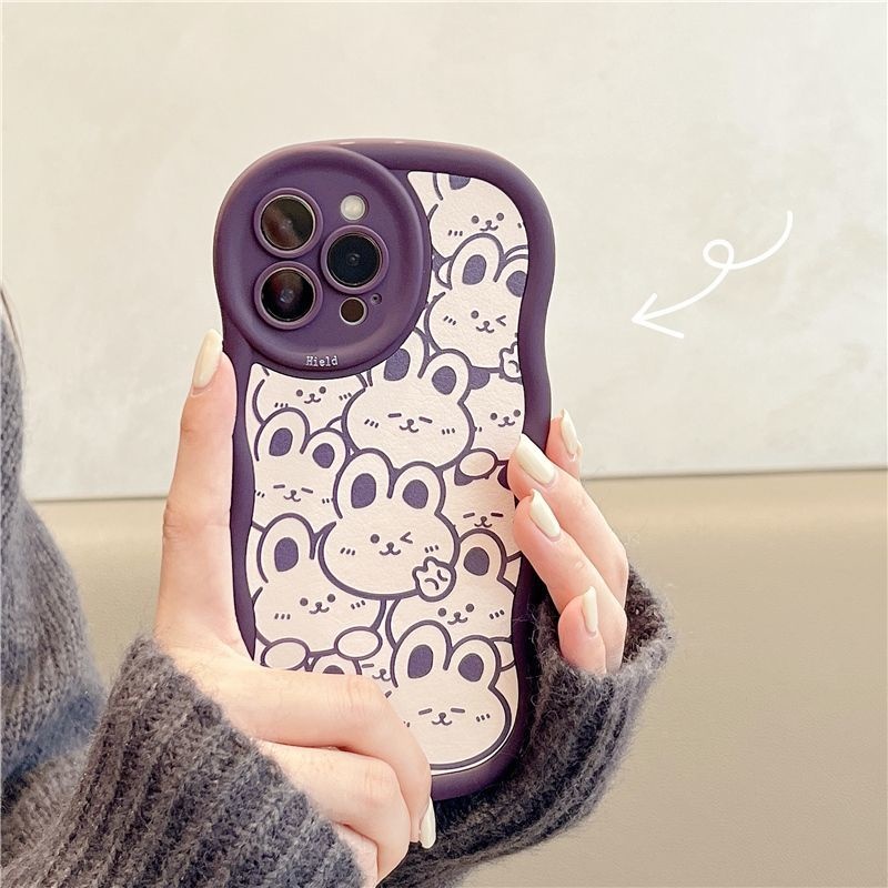 IPHONE Casing Ponsel Desain Kelinci Putih Wave Edged Purple Full Screen Kompatibel Dengan Iphone12 13 14 11 Pro Max Hhgyt