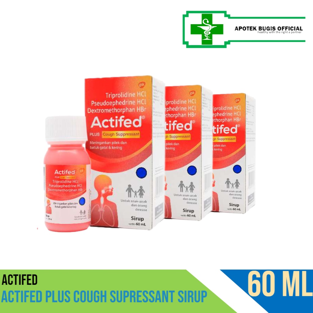 ACTIFED Plus Cough Supressant Sirup 60ml Batuk Kering Dan Pilek Actived Produk Original