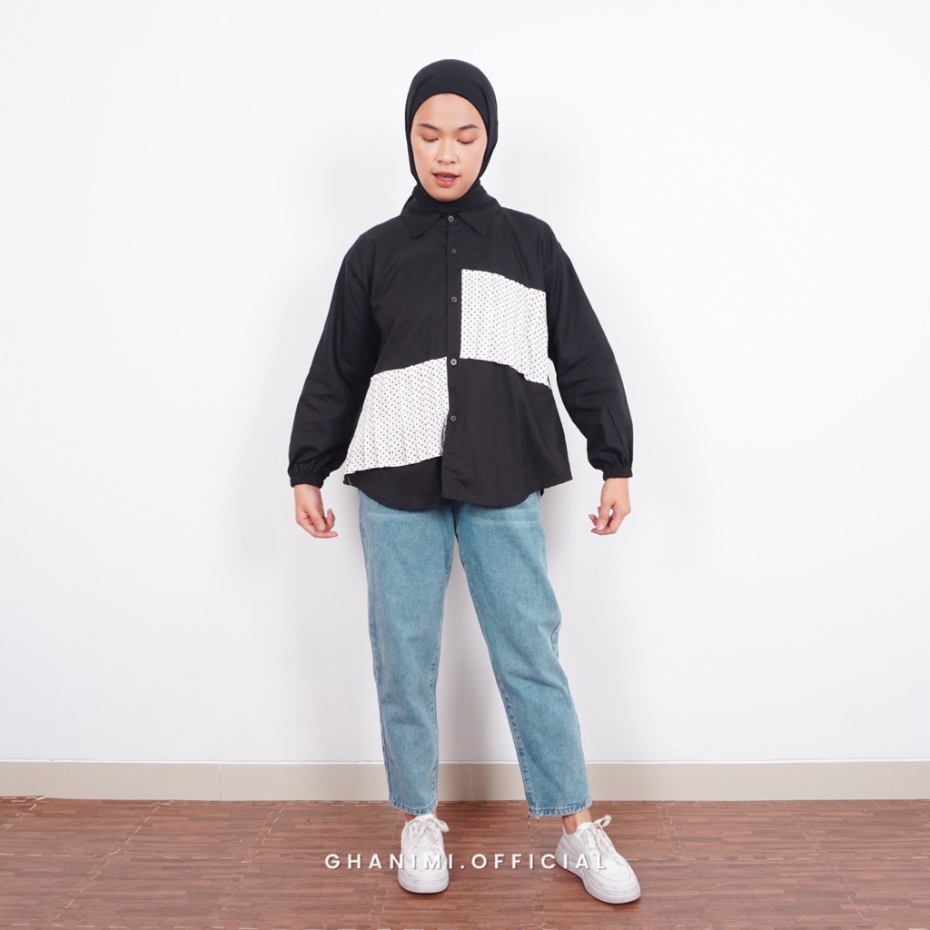 Ghanimi - Jolie Shirt / Kemeja Polos Polkadot / Kemeja Kerja / Kemeja Santai / Kemeja Casual / Kemeja Motif / Kemeja Unik