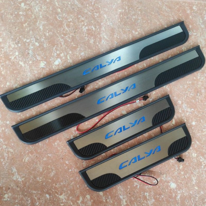 SILPLATE SILL PLATE  SAMPING PINTU TOYOTA CALYA LAMPU LED BIRU STENLIS kombinasi plastik hitam