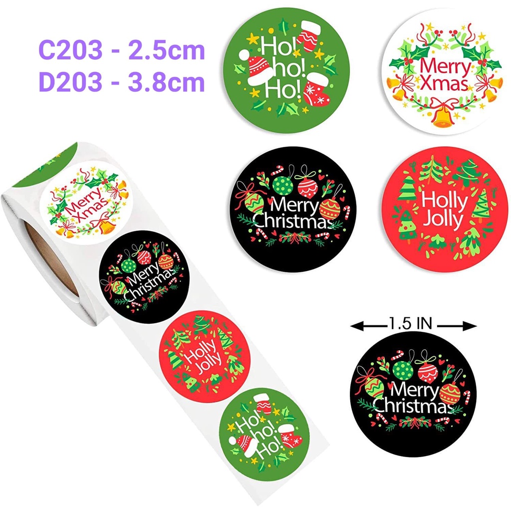 Sticker Label Christmas roll 3.8cm 500pc  - roll / tempelan natal Bulat / stiker toples kue kering