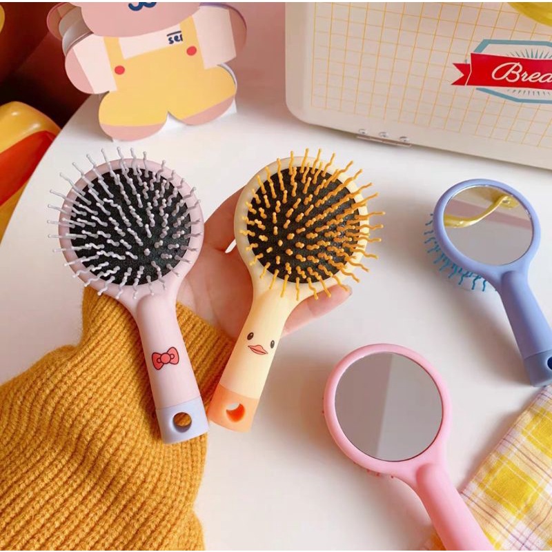 Sisir Cermin Anak Bentuk Bulat Sisir Comb Anti Sakit &amp; Anti Rontok / Sisir Portabel Bulat Hair Comb