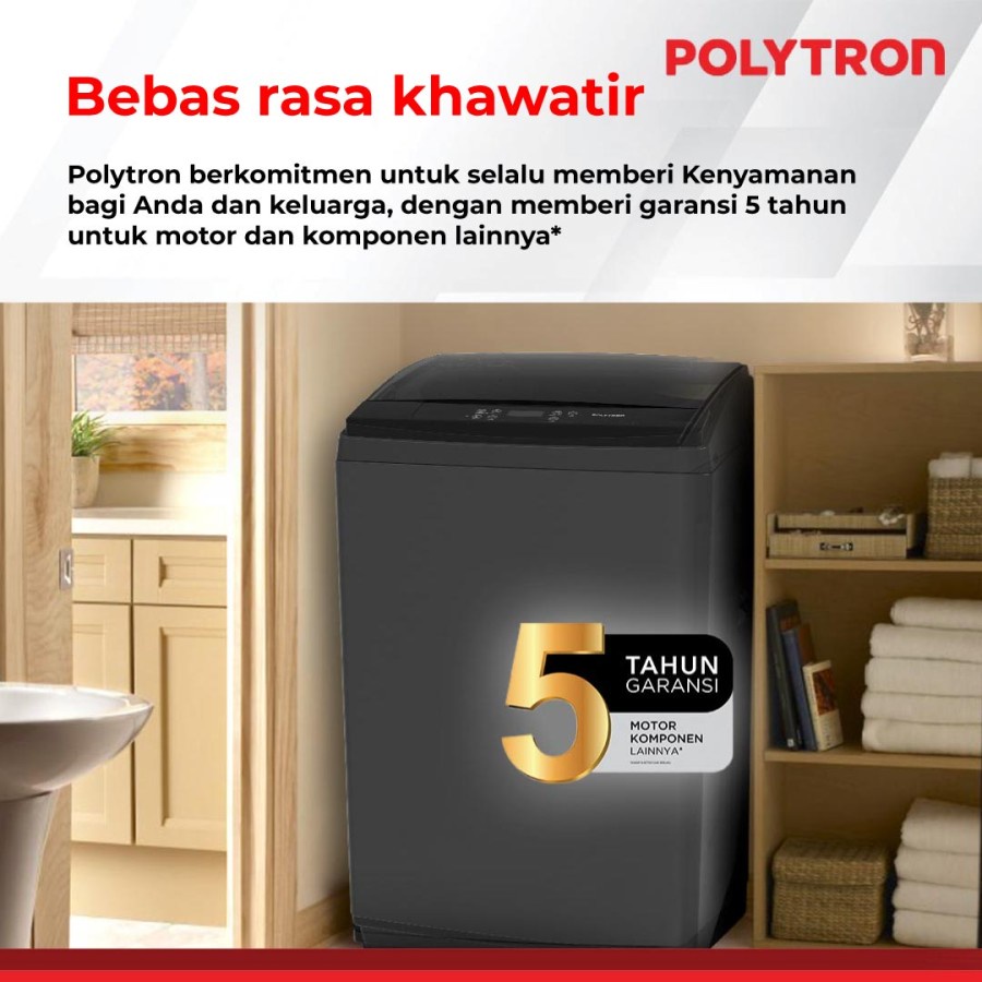 POLYTRON PAW 75518B / PAW75518 Mesin Cuci 1 Tabung Zeromatic Hijab 7.5 KG