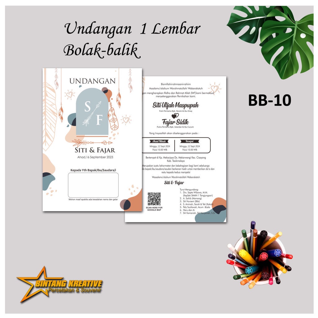 Undangan pernikah singel Bolak-balik,Hemat,Simple