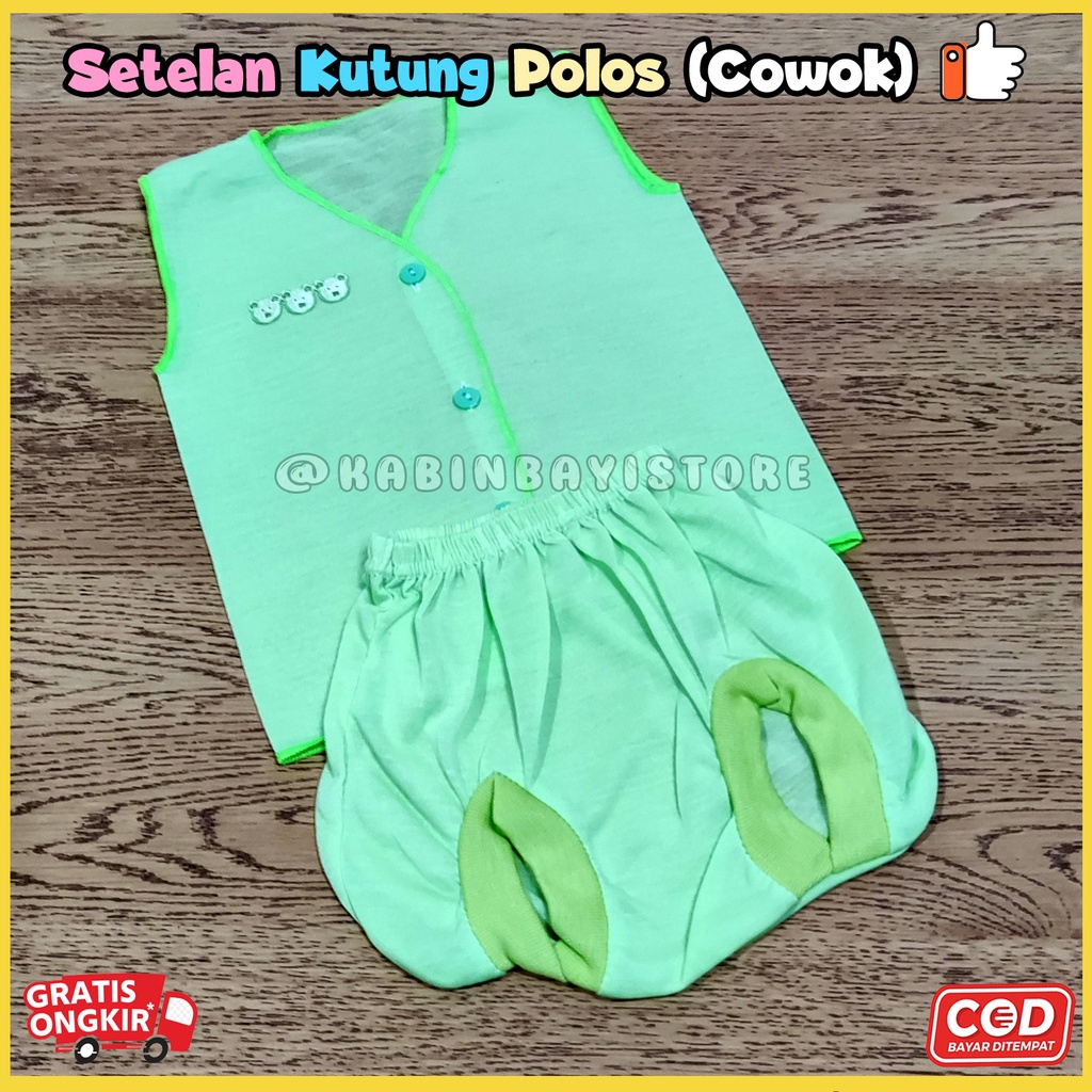 3 Pcs Setelan Baju Kutung &amp; Celana Pop Polos Bayi