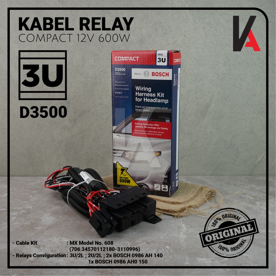 Kabel Relay Set Lampu H4 Mobil BOSCH D3500 New 3 Relay 12v Untuk 2 Lampu Utama Mobil Universal