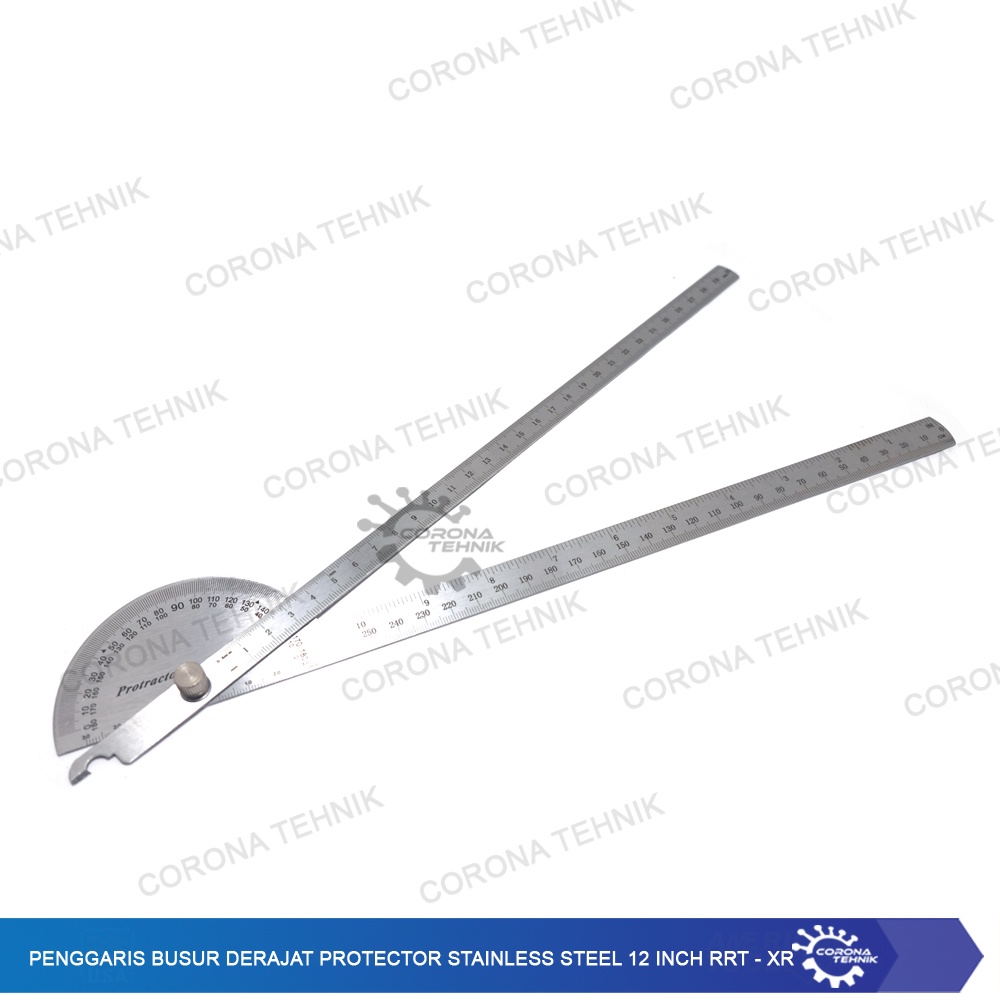 Penggaris Busur Derajat Protector Stainless Steel 12 Inch RRT - XR Penggaris Busur
