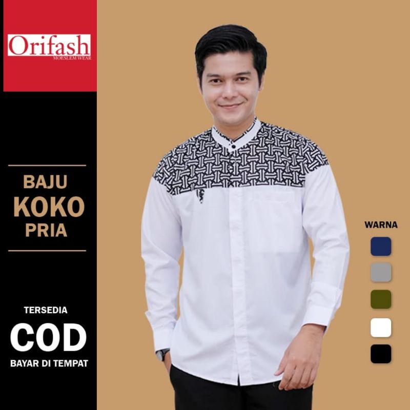 Baju koko pria lengan panjang terbaru 2023 dewasa koko putih jumbo premium