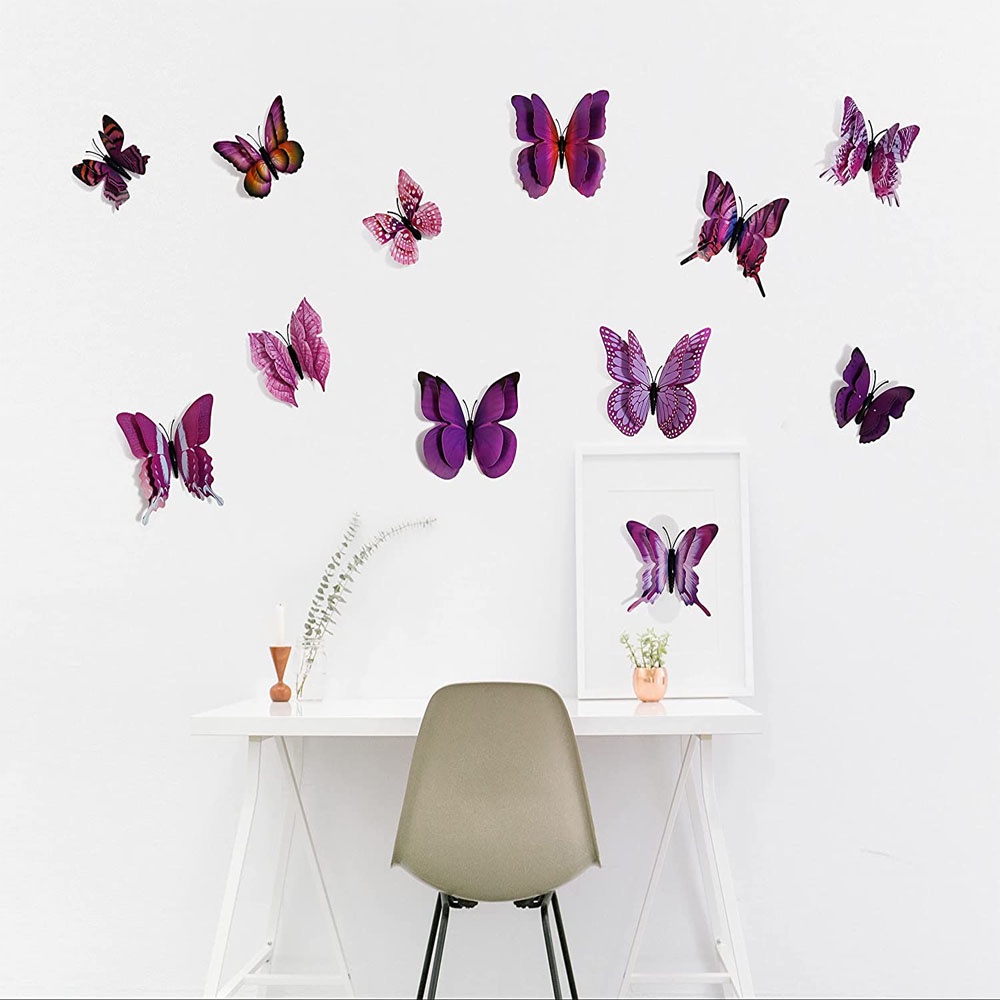 Hiasan Dinding Kupu Kupu Magnet 3D PVC + Doubletape (12 pcs) Tempelan Kulkas Lemari Wall Stiker Dinding Butterfly Sticker Wall Sticker Butterfly Stiker Tembok Stiker Kupu 3D Stiker 3D Butterfly