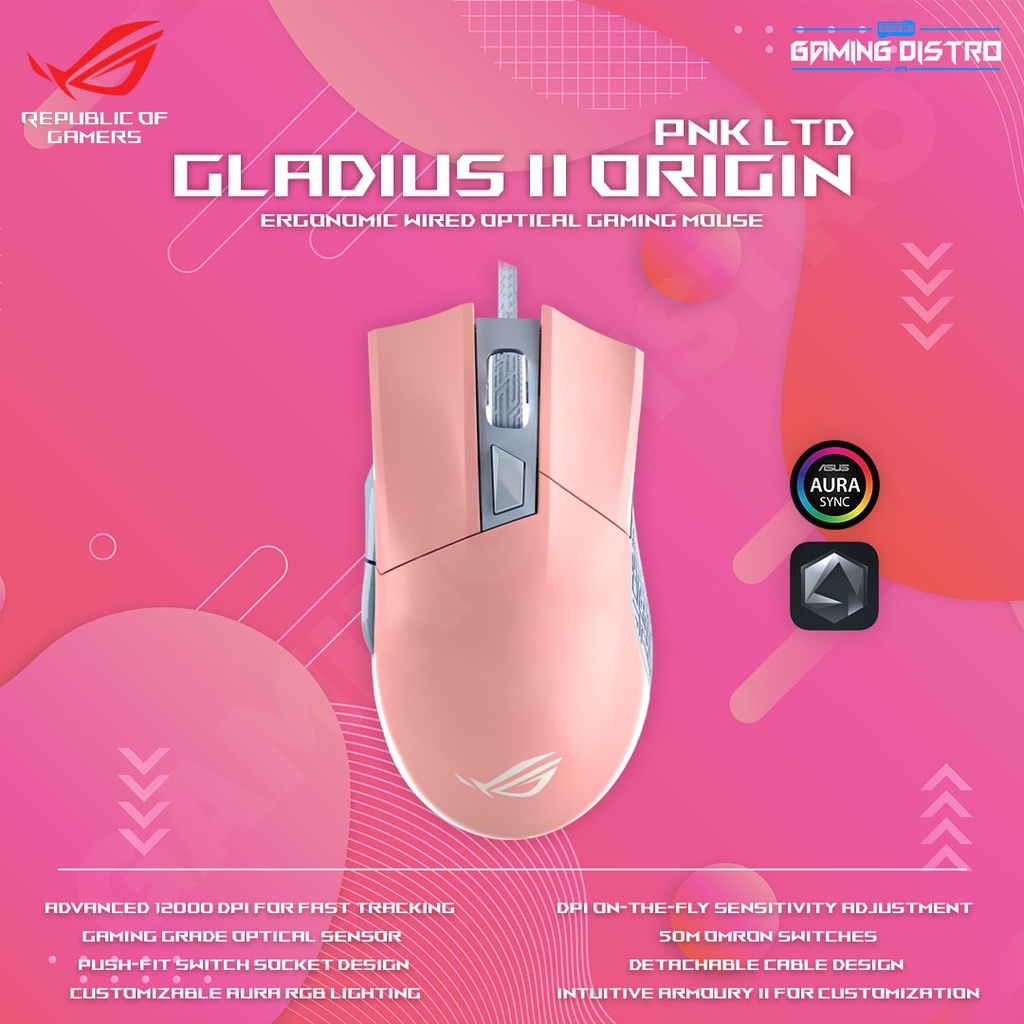 Mouse Gaming ASUS ROG Gladius II Pink | Sensor PMW3360 50M Omron Switches
