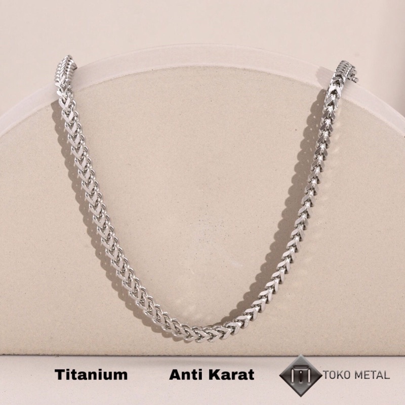 Kalung Titanium Rantai Kotak Silver Anti Karat Pria &amp; Wanita [ Toko Metal ]