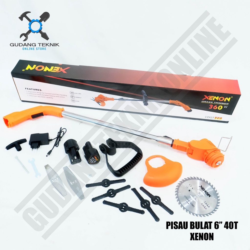 XENON CDGT360 Mesin Potong Rumput CORDLESS Grass Cutter Trimmer 12V - Pemotong Rumput Baterai Battery CDGT 360 XENON