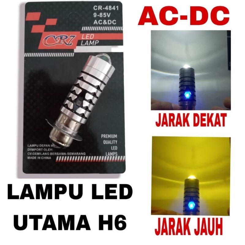 LAMPU LED DEPAN MOTOR H6 LS2 LASER HI LOW MODEL LUMINOS AC DC DOUBLE COLOR WHITE YELLOW + LAMPU SENJA BIRU