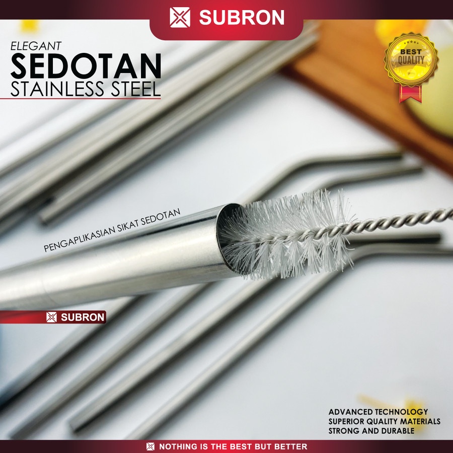 Sedotan Stainless Food Grade Panjang Bengkok Lurus Sikat - SUBRON
