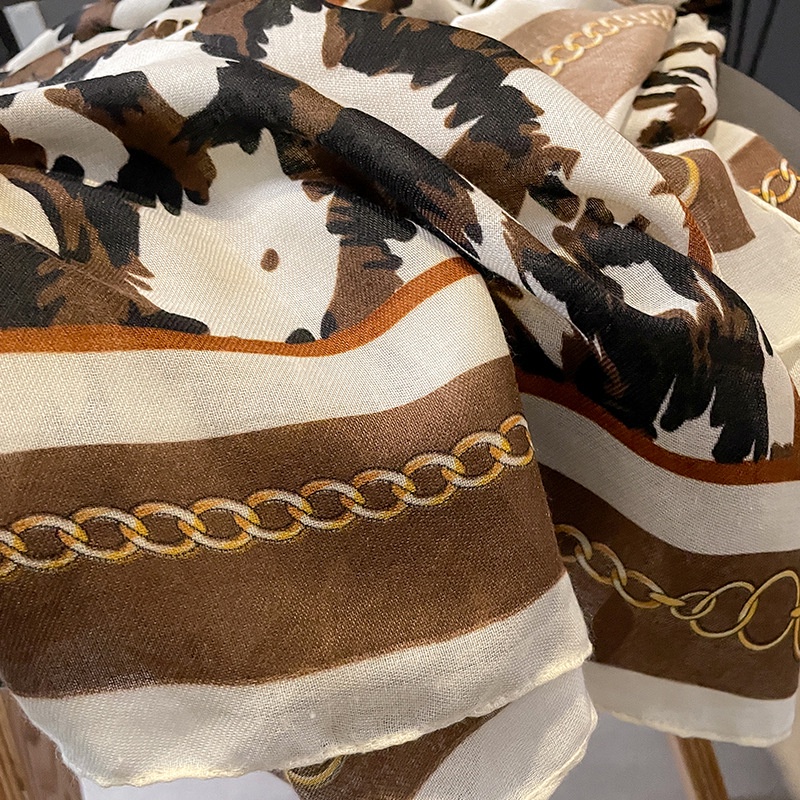 ITSFRIDAY RAISA Scarf - Premium Pashmina Shawl Selendang Syal Pasmina Hijab Import Motif Loepard Brown Cream