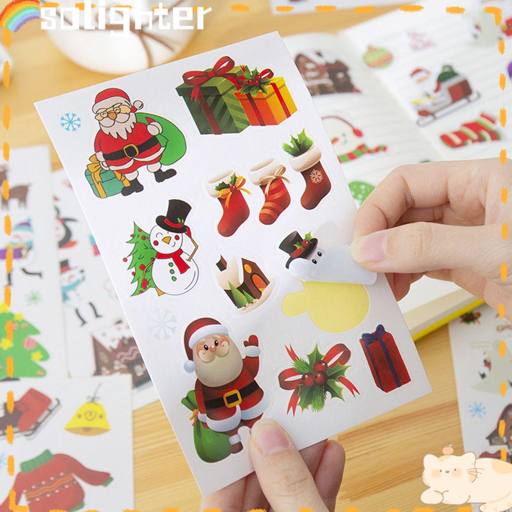 Solighter 10pcs Sticker Box Label Kartun Hewan Manusia Salju Anak Alat Tulis Stiker Hias