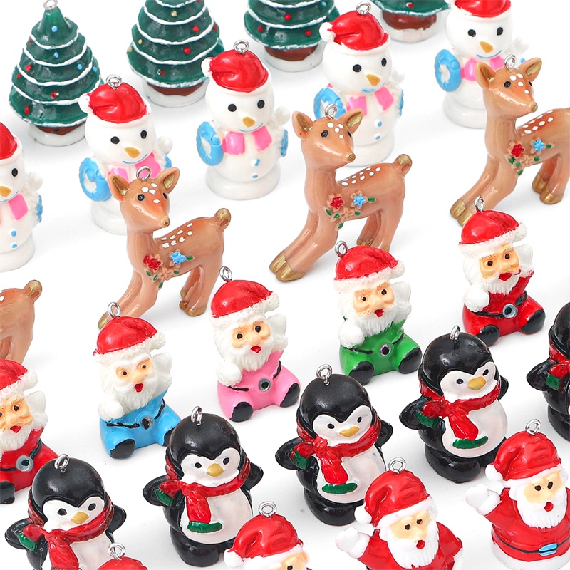 2pcs Handmade Resin Pesona Natal Xmas Pohon Bell Snowman Rusa Santa Claus Liontin Dekorasi Untuk Membuat Kerajinan Perhiasan DIY