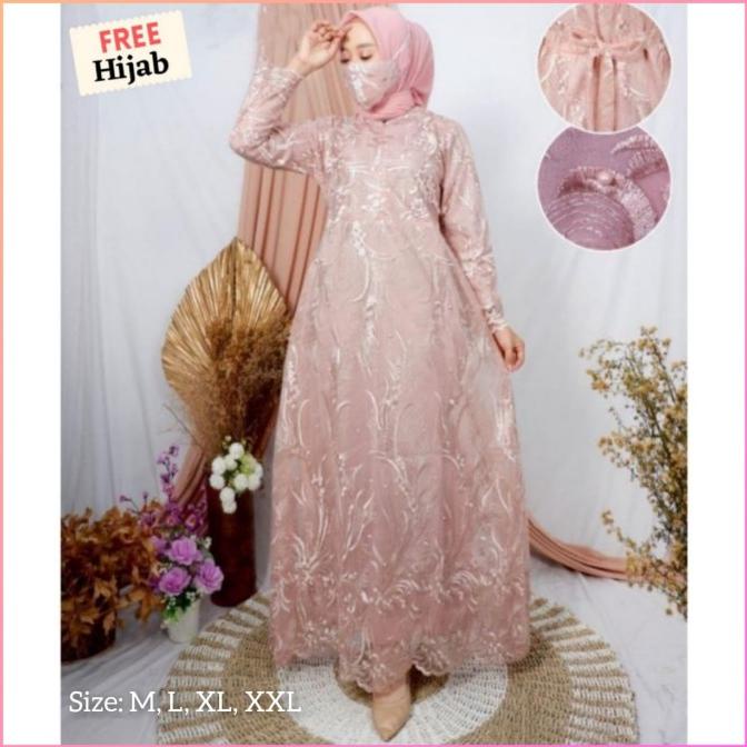 Gamis Brokat Tile |Gamis Pesta Busui| Gamis Brukat Jumbo (Free Hijab)