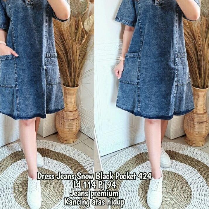 Harga Bersahabat Dress Jeans Lepis Jumbo XXL Pocket Mini Dress Wanita Lengan Pendek Dewasa Daster Je