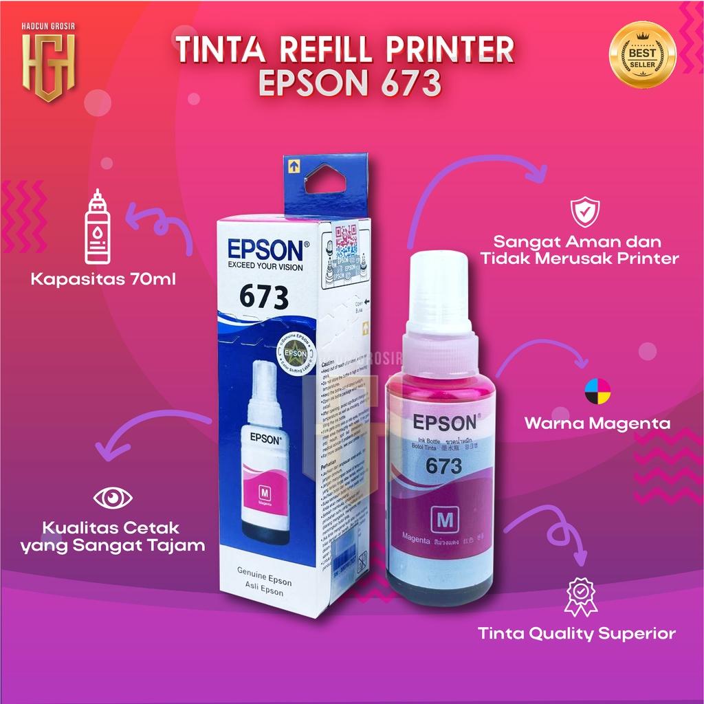 1 SET 6 PCS Tinta Epson 673 Tinta Printer L800 L805 L805 L850 L1800 Dus Baru