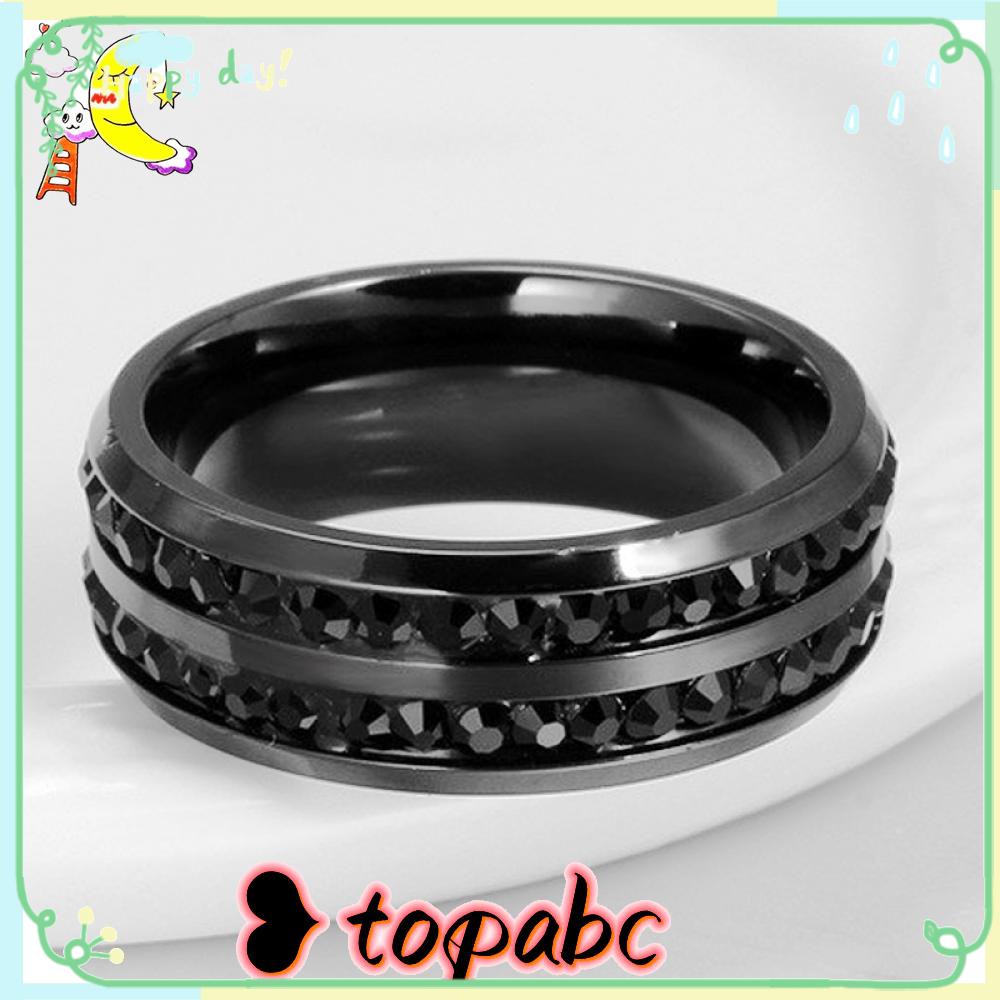 Top Band Ring Cincin Hot Nikah Titanium Pria Wanita Hitam Cz