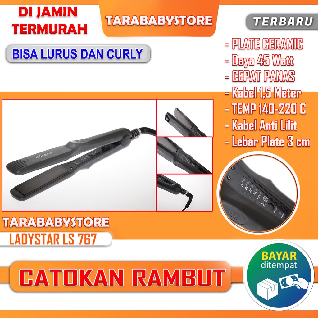 Catok Rambut Ladystar Ls 767 catokan Lurus plat lebar kualitas Bagus Murah dengan Suhu yang panas-TARABABYSTORE