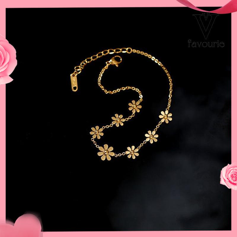 CODGelang Kaki Titanium Anti Karat Daisy Bunga Kamelia Emas 18k Perhiasan Wanita Korea-FA