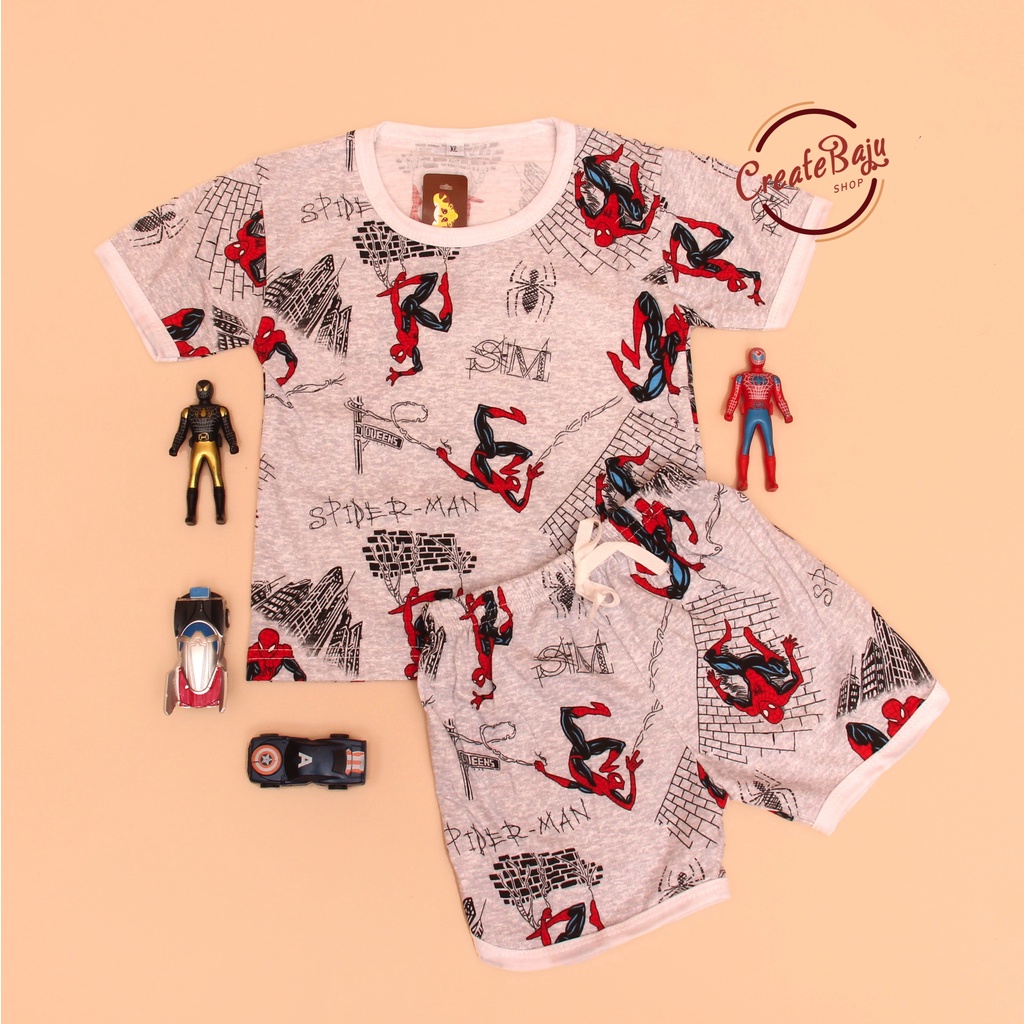 PROMO 7.7 SETELAN ANAK MOTIF SPIDERMEN SM SETELAN ANAK POLOS UNISEX LENGAN PENDEK