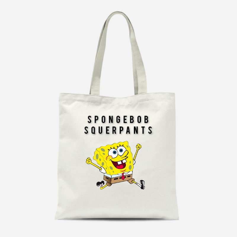 TOTE BAG KANVAS RESLETING MOTIF SPONGEBOB PRIA WANITA MURAH