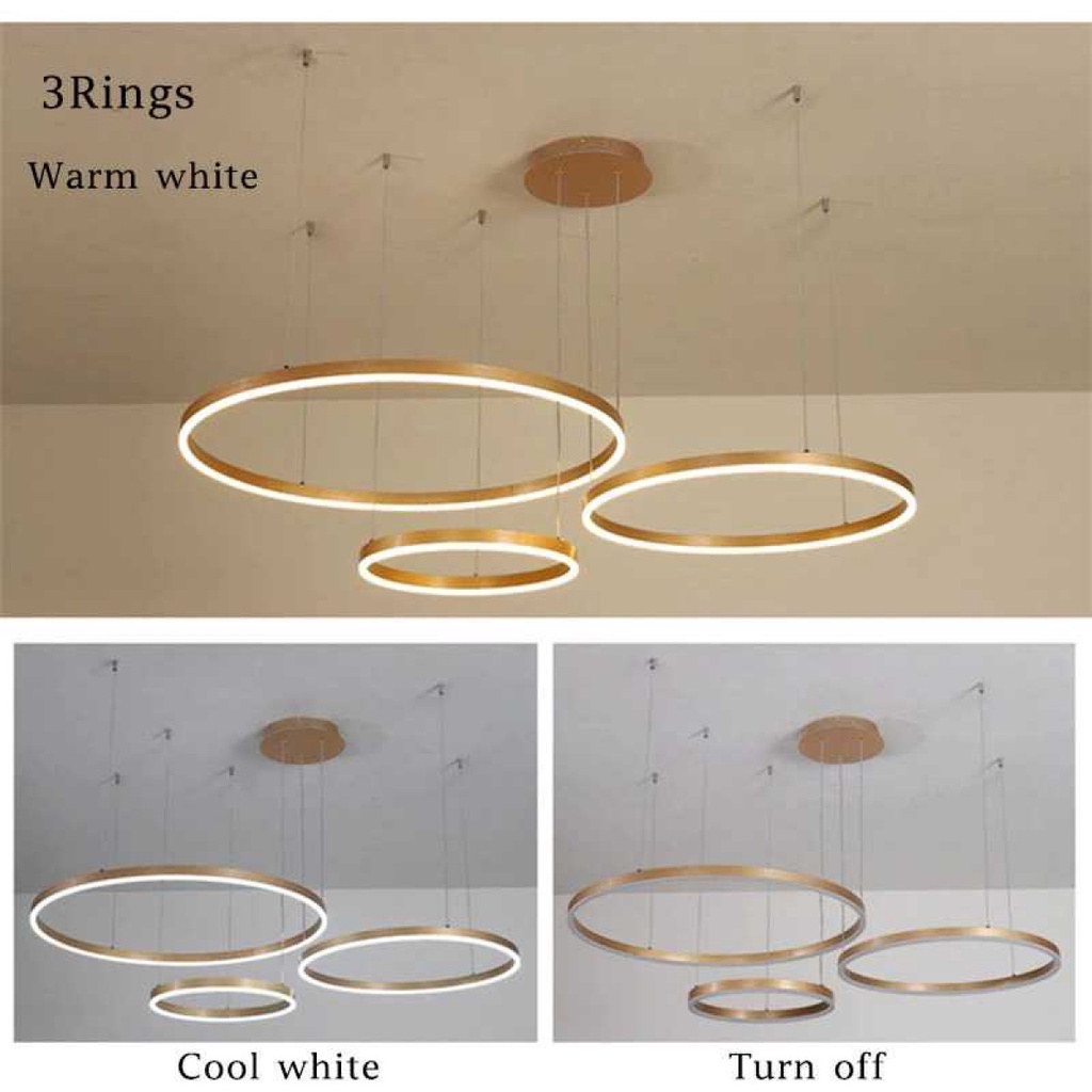 Lampu Plafon LED Gantung Hias Ceiling Light 3 Ring 90 W 2 Warna Remote