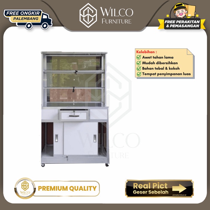 Rak Etalase Aluminium Kaca / Rak Makanan Aluminium Custom Palembang