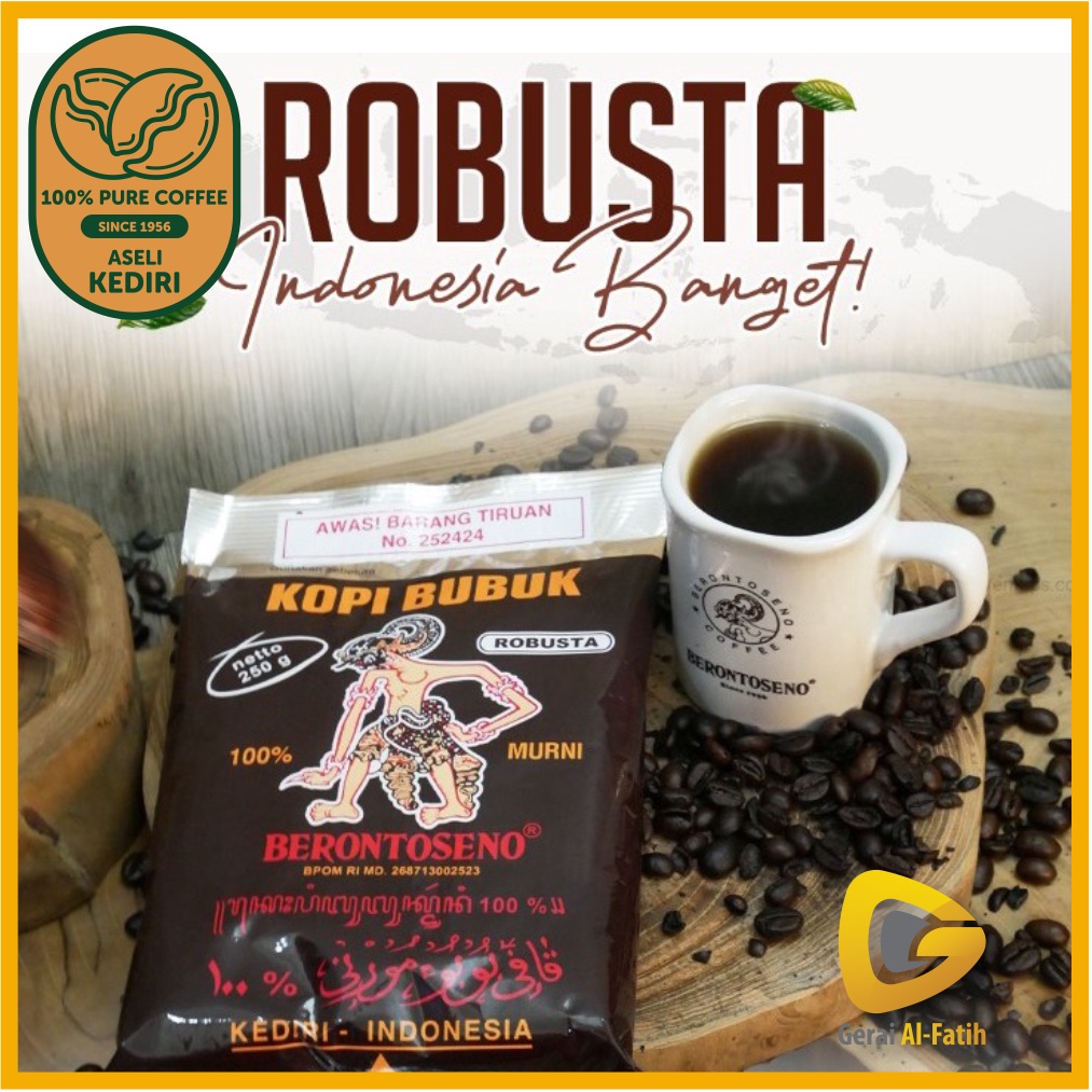 

Kopi Bubuk Murni Robusta Aseli Kediri - Kopi Berontoseno Robusta Netto 250 gram