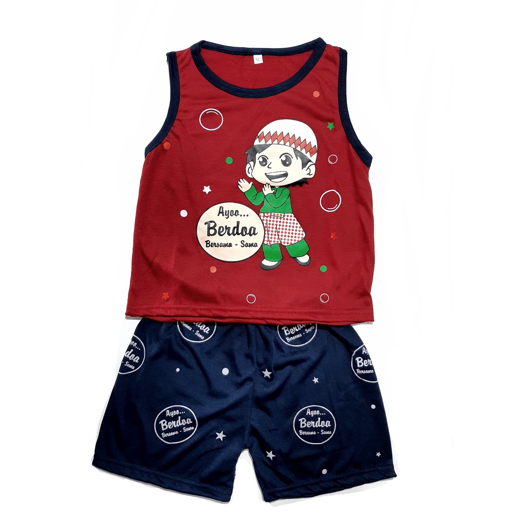 setelan singlet anak muslim 1- 10 tahun laki laki celana pendek pakaian kaos cowok keren bocah grosir