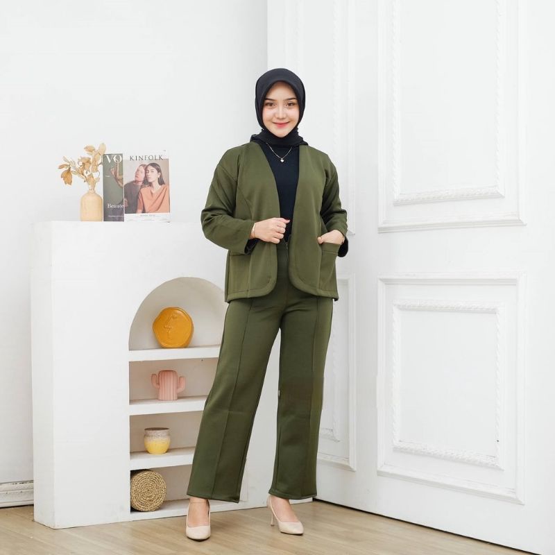 Setelan Kulot Dan Blazer Scuba Celana Atasan Wanita One set Premium