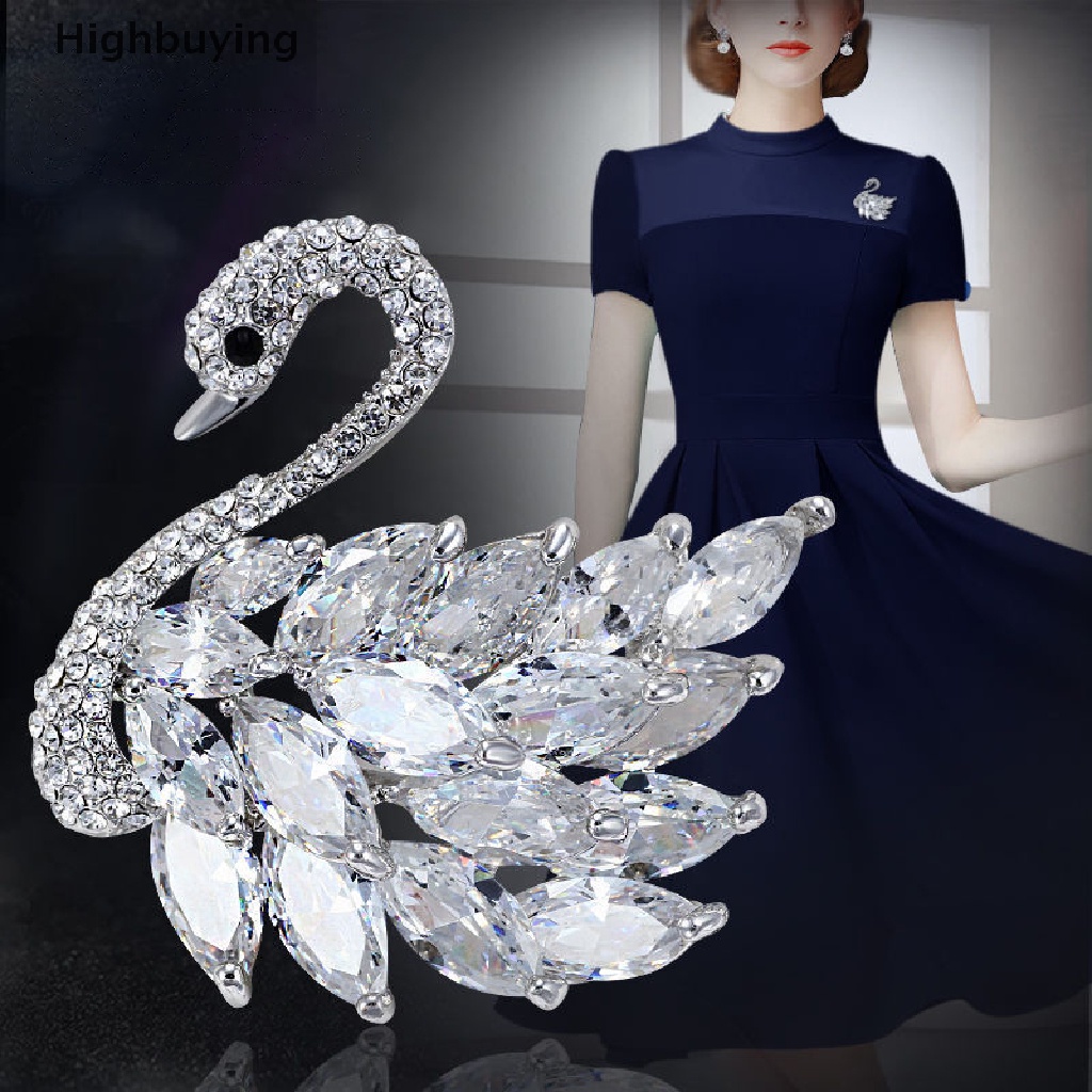 Hbid Fashion Kristal Angsa Bros Berlian Imitasi Hewan Bros Untuk Wanita Gaun Kerah Pin Perhiasan Perjamuan Cubic Zirconia Bros Pin Glory