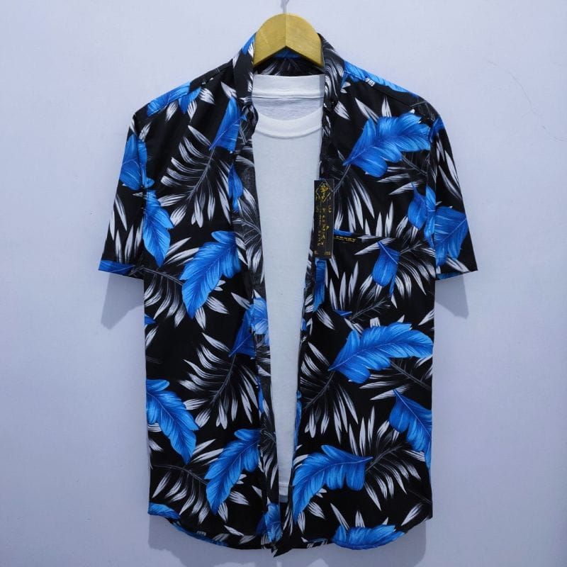 TERBARU KEMEJA Surfing Motif Pria Hem Printing Lengan Pendek Casual Premium