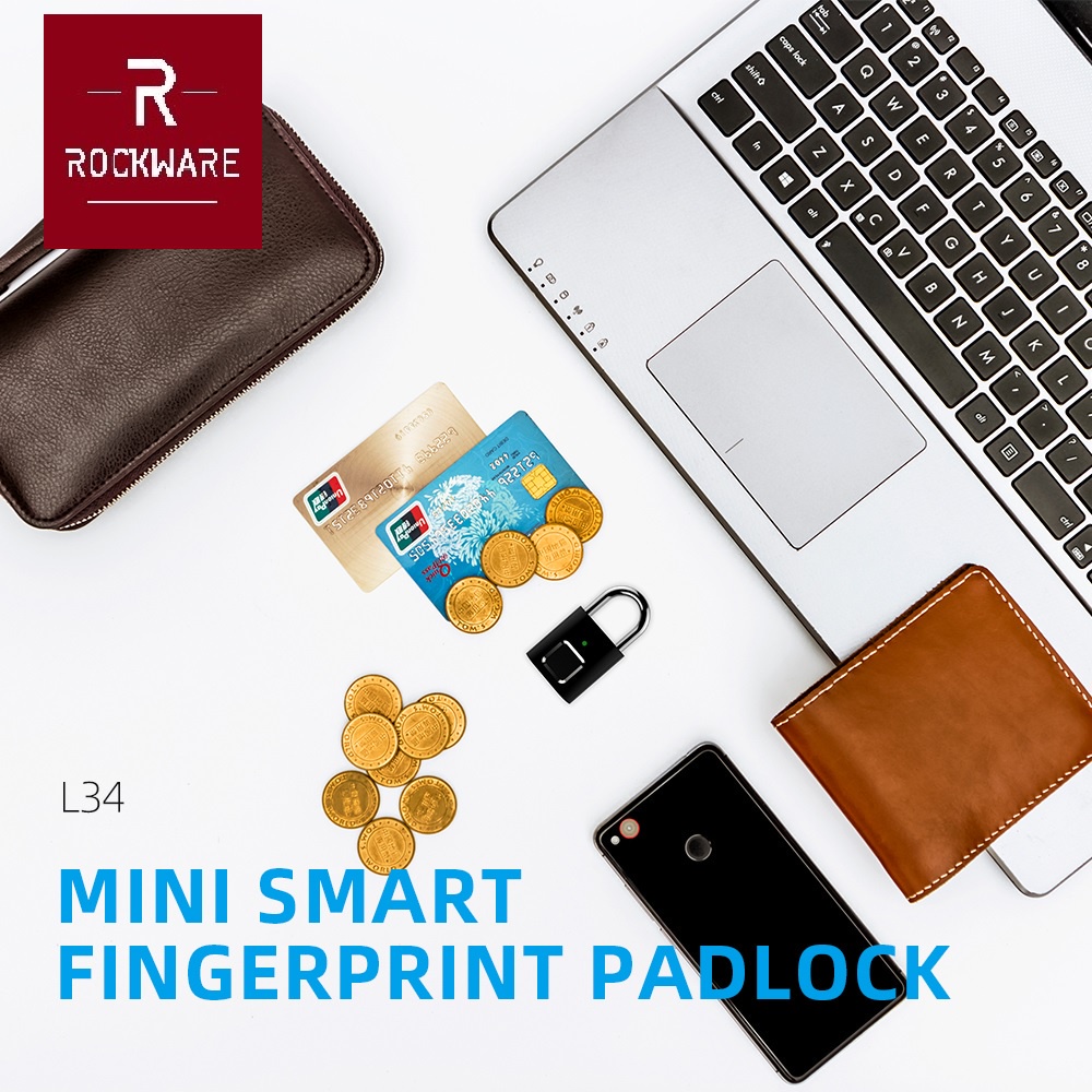 AKN88 - ROCKWARE RW-L34 Mini Fingerprint Lock - Gembok Kecil Sensor Sidik Jari