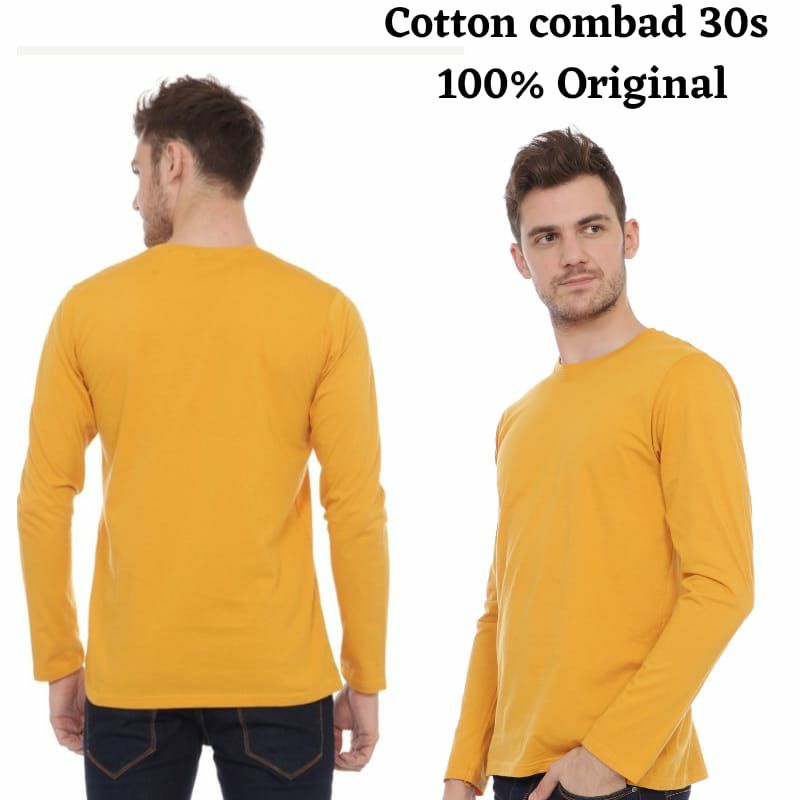 Kaos Polos Pria Lengan Panjang Pendek Cotton Combed 30s mustard Kaos polos pria lengan panjang cotto