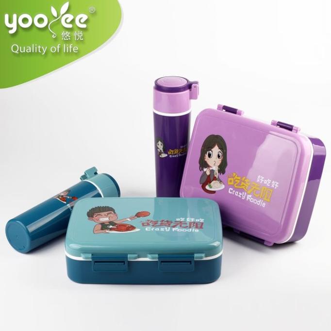 Tempat makan Lunch box set Kotak Makan BPA Free Yooyee 615 Dengan Tas