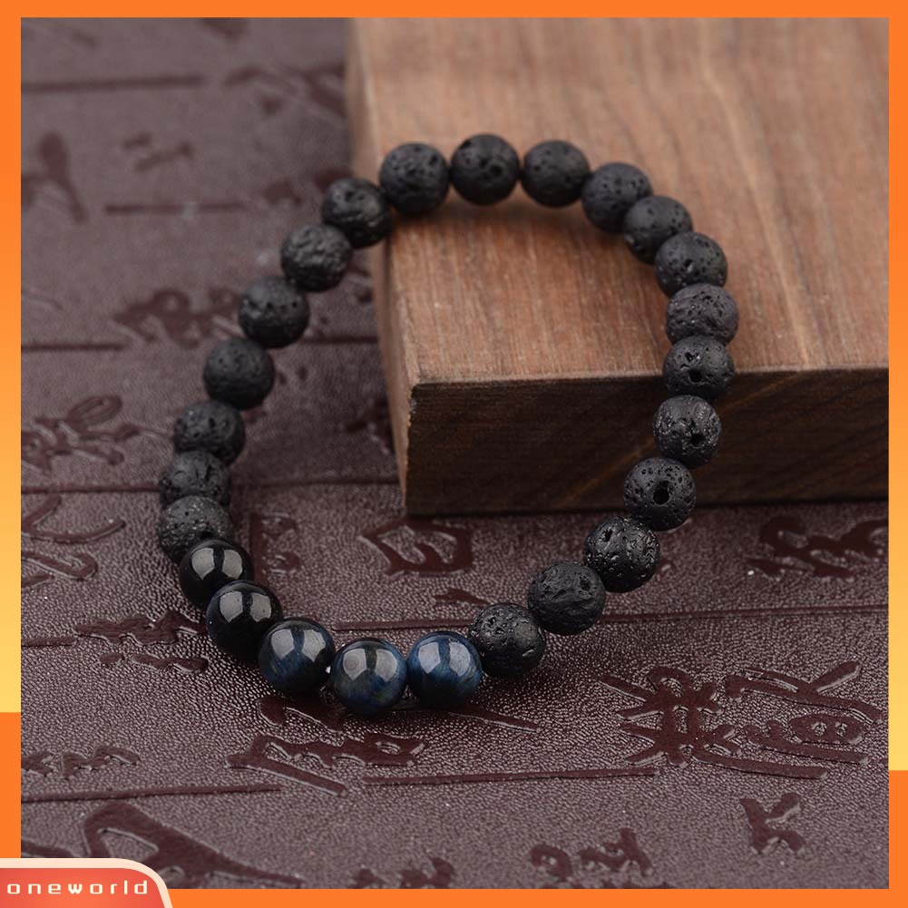 [WONE] Unisex Sederhana Batu Alam Tiger Eye Manik-Manik Gelang Penyembuhan Perhiasan Elastis