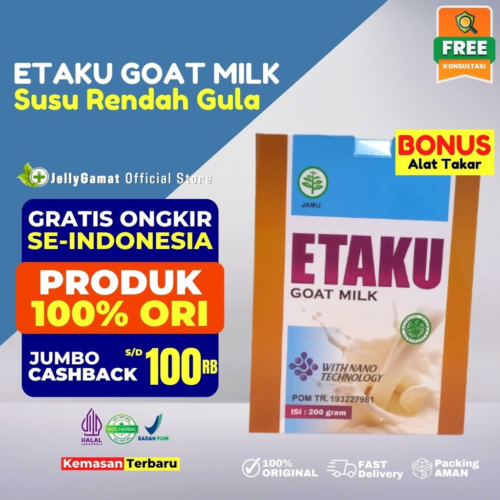 

Susu Rendah Gula Penambah Berat Badan ETAKU GOAT MILK 200gr Bpom Halal Original