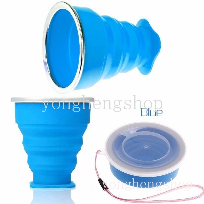 Cangkir Minum Model Portable Bahan Silikon Dengan Tutupan, Untuk Camping &amp; Hiking