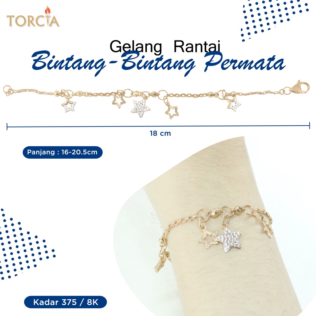 Gelang Rantai Emas Asli Bintang Permata Kadar 375 Torcia
