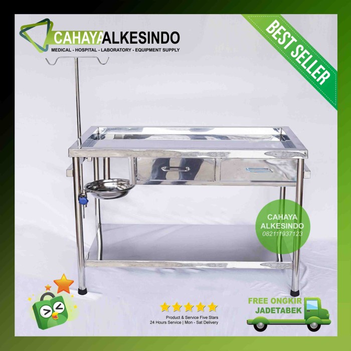 Meja Periksa Hewan + Laci Stainless Operasi Binatang 120X60X80Cm