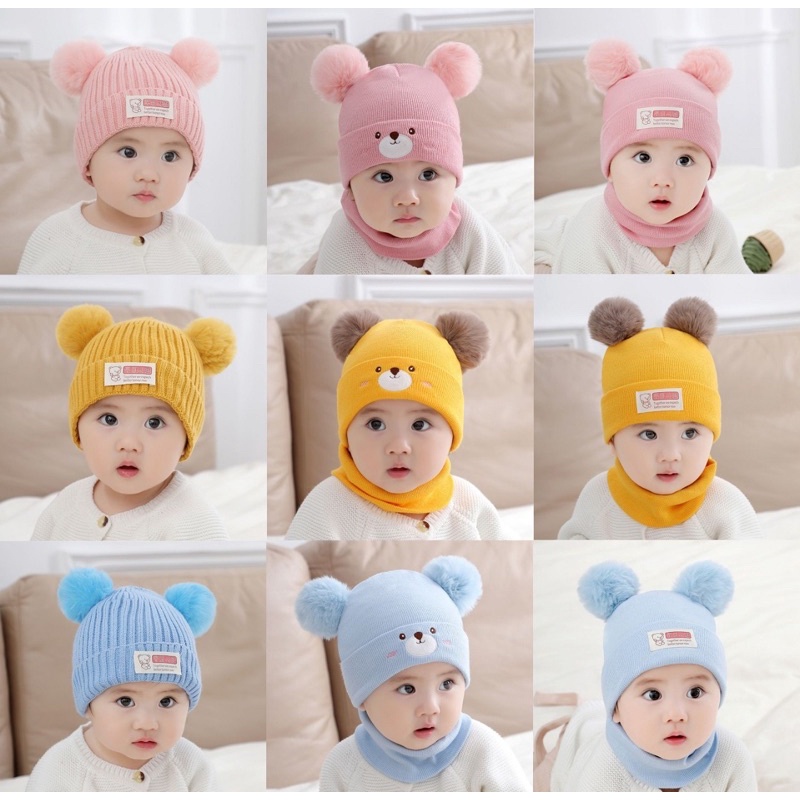 Topi Kupluk Anak Bayi Balita TANPA SYAL Leher Import Model Together Bear