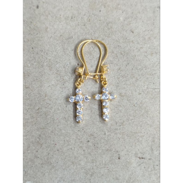 anting desi bandul salib mata putih 1 gram emas muda