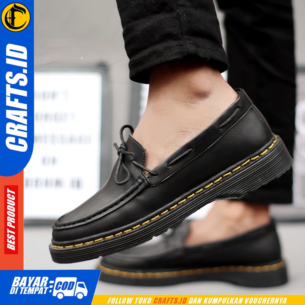 CRAFTS summer - Sepatu Pantofel Docmart Formal Low Boots Kerja Pria Hitam