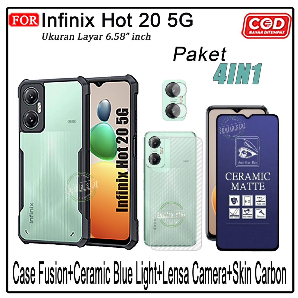 PAKET 4IN1 Case Infinix Hot 20 5G Hot 20i Hot Hot 20s 12 Pro Hot 12 Play 9 Play Softcase Fusion Shockproof Transparan Protect Casing