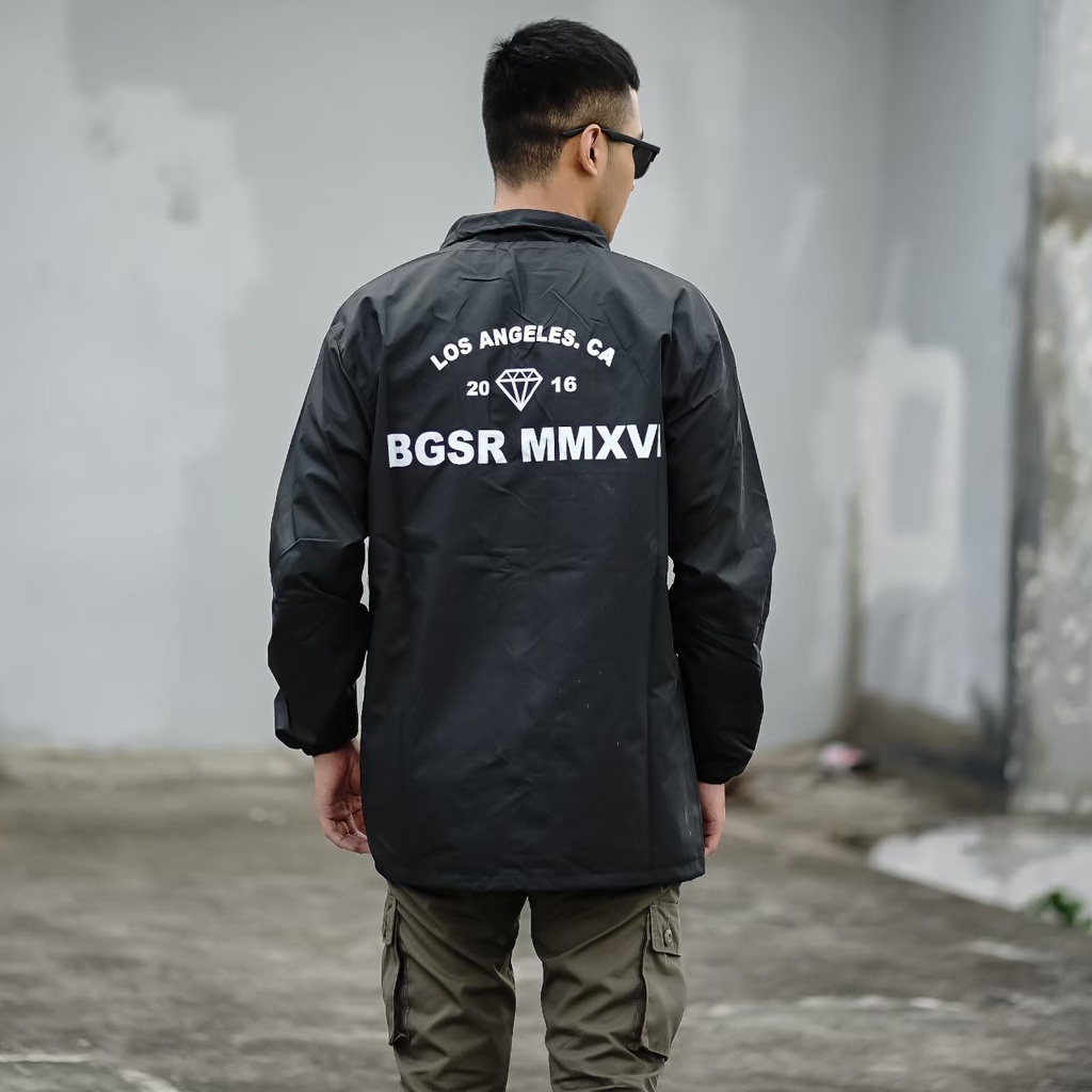 Jaket Coach Jacket Pria Parasut Hitam Los Angeles Windbreaker BGSR