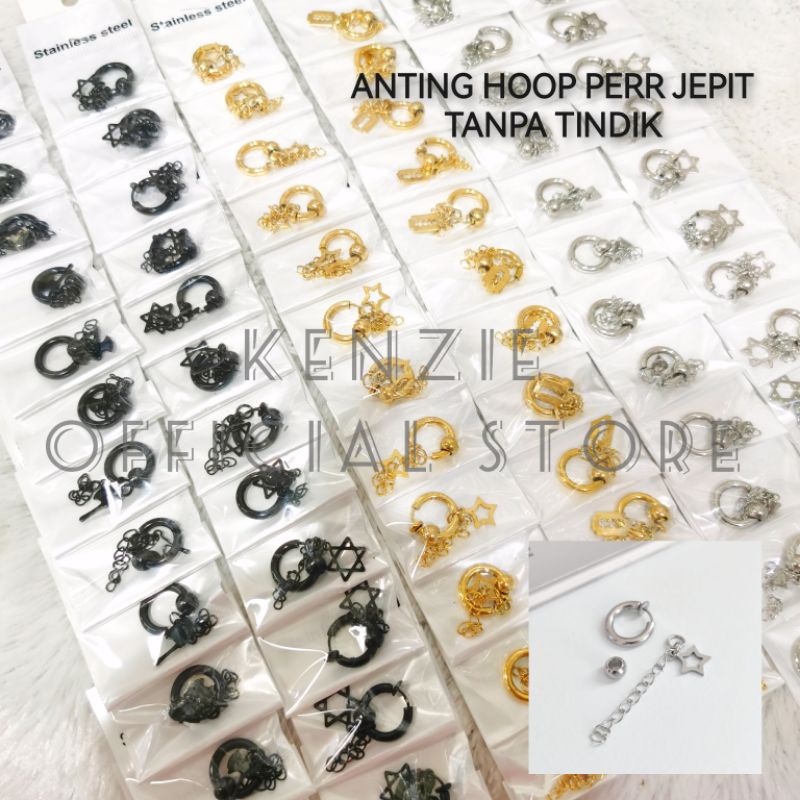 Anting Hoop Perr Tanpa Tindik isi 12pcs Titanium Harga Grosir